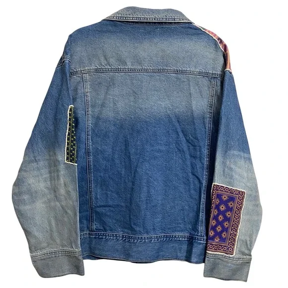 Free People X Found NWT Kantha Patchwork Denim Jean Jacket Size Large - Picture 11 of 13